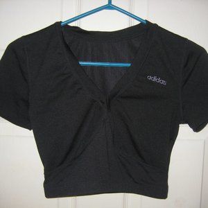 ADIDAS Crop Top Black Half Shirt Workout Top Mesh Sz Medium
